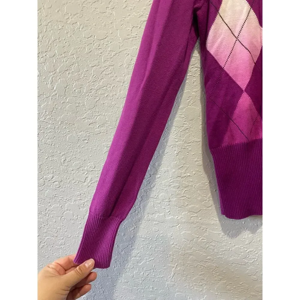 Vinatge New York & Company Purple Argyle Cardigan XS Academia Preppy Goth